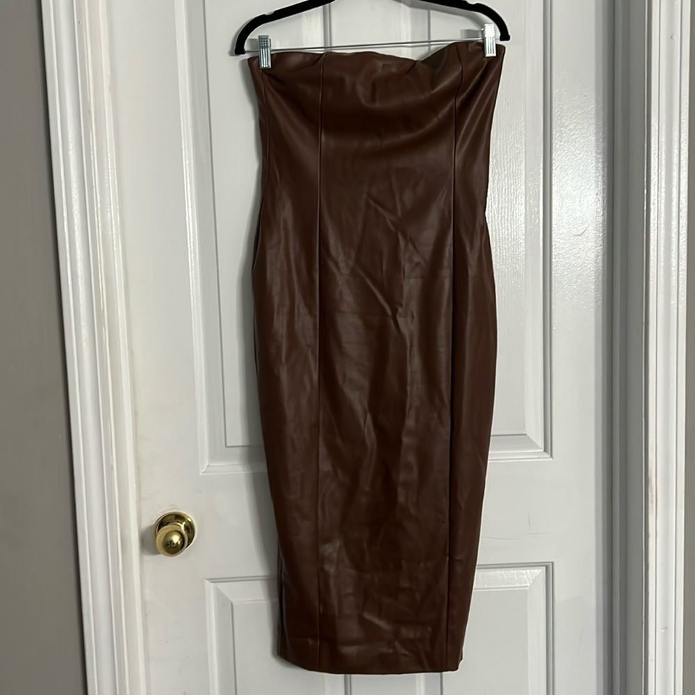 Meshki faux leather brown midi dress